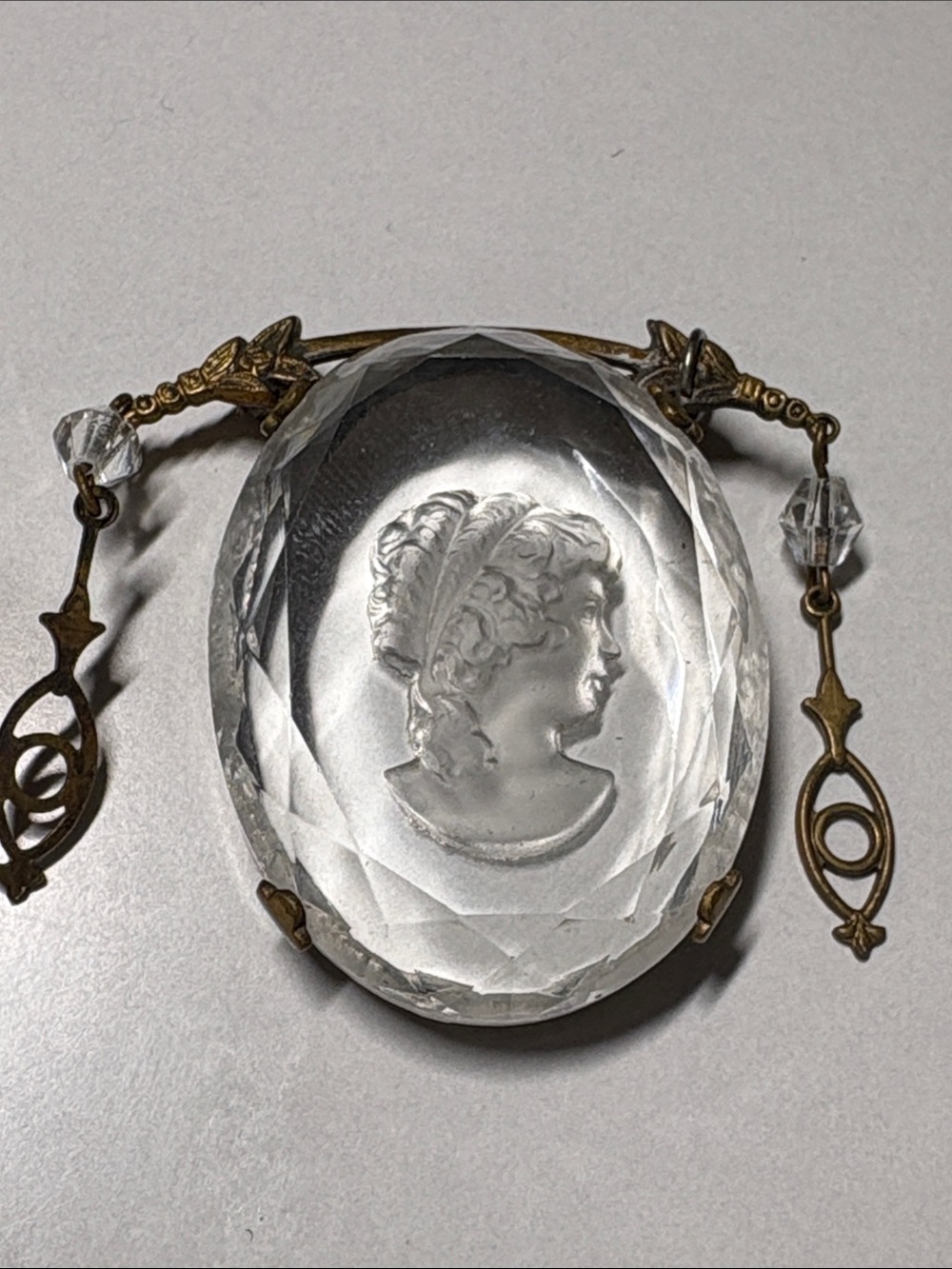 Genuine Crystal Cameo Accent Suncatcher - Clear and Brass